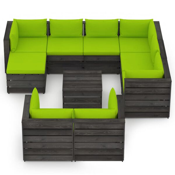 vidaXL 10-daļīgs dārza atpūtas mēbeļu komplekts ar matračiem, koks