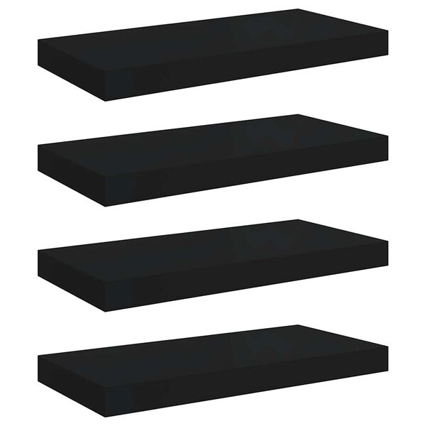 vidaXL sienas plaukti, 4 gab., melni, 50x23x3,8 cm, MDF