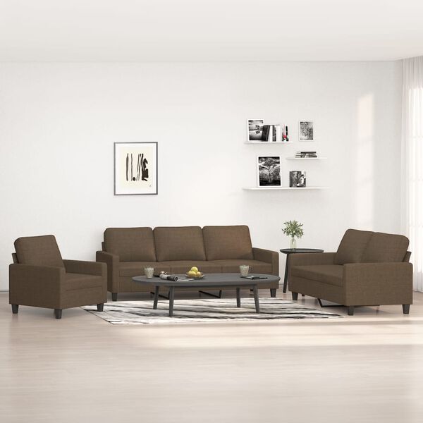 vidaXL trīsdaļīgs dīvānu komplekts ar spilveniem, brūns audums