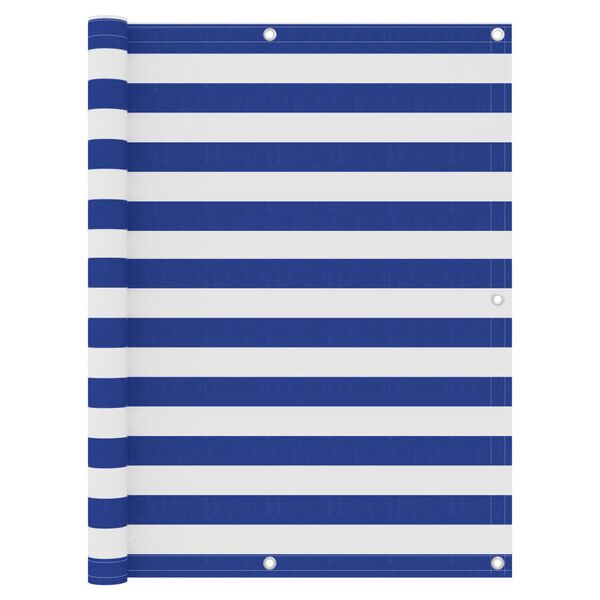 vidaXL balkona aizslietnis, 120x500 cm, balts un zils oksforda audums