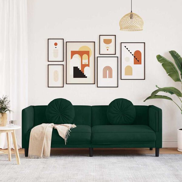 vidaXL trīsvietīgs dīvāns ar matračiem, tum&scaron;i zaļ&scaron; samts