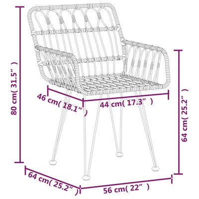vidaXL dārza krēsli, 2 gab., melni, 56x64x80 cm, PE rotangpalma