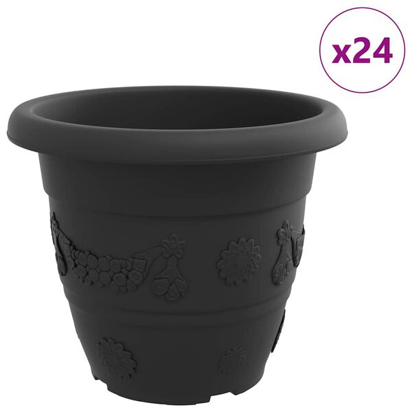 vidaXL Apaļais puķu pods 24 pcs Melna &Oslash; 26 x 21.5 cm Plastmasa