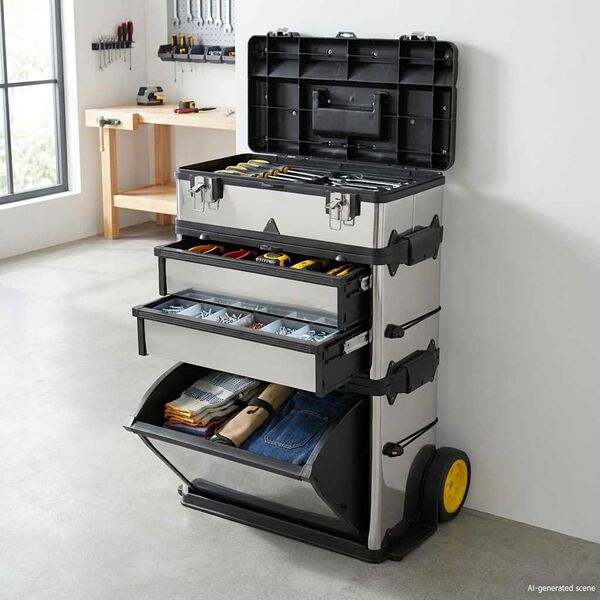 Pārvietojama Instrumentu Kaste 3 Atvienojamas Daļas Ritentiņi