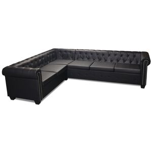 vidaXL se&scaron;vietīgs Chesterfield dīvāns, melna mākslīgā āda