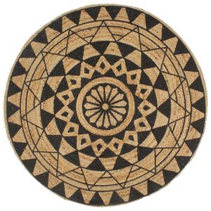 vidaXL paklājs ar melnu apdruku, džuta, 150 cm, roku darbs