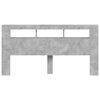 vidaXL gultas galvgalis ar LED, betona pelēks, 200x18,5x103,5 cm, koks