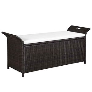 vidaXL uzglabā&scaron;anas sols ar matraci, 138 cm, PE rotangpalma, brūns