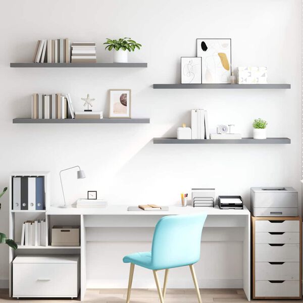 vidaXL sienas plaukti, 4 gab., pelēki, 120x23,5x3,8 cm, MDF