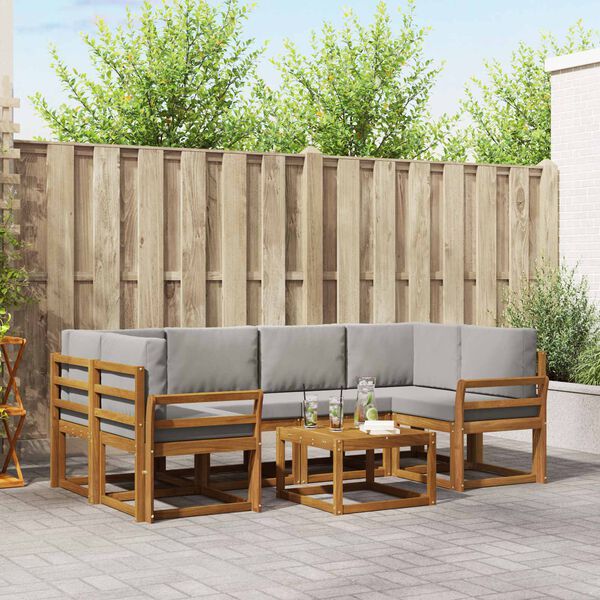 vidaXL Āra dīvānu komplekts ar spilvenu 7 pcs Dabīgs un gai&scaron;i pelēks