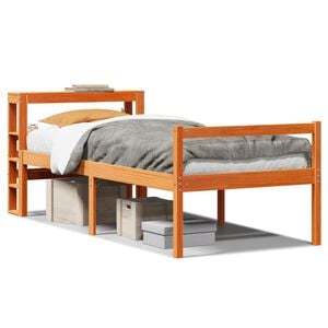 vidaXL gultas rāmis ar galvgali, vaska brūnas, 75x190 cm, priede