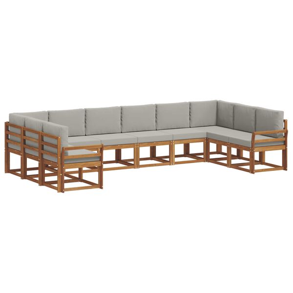 vidaXL Āra dīvānu komplekts ar spilvenu 10 pcs Dabīgs un gai&scaron;i pelēks