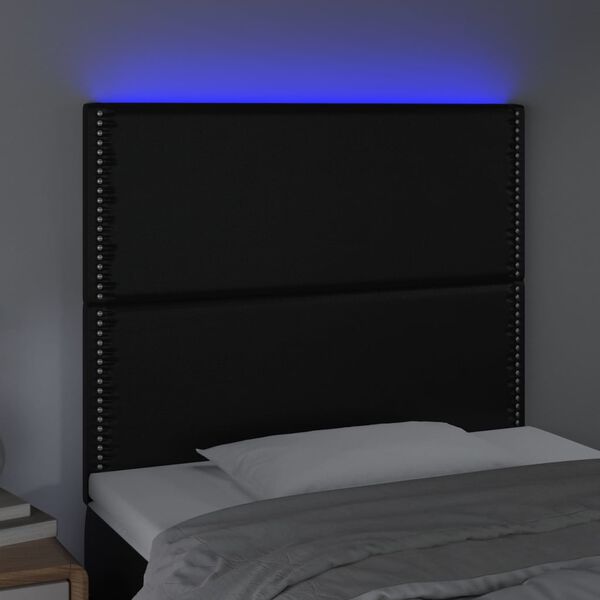 vidaXL gultas galvgalis ar LED, 90x5x118/128 cm, melns mākslīgā āda