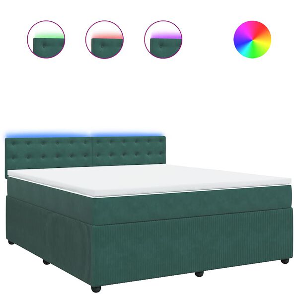 vidaXL atsperu gulta ar matraci, tum&scaron;i zaļ&scaron; samts, 180x200 cm