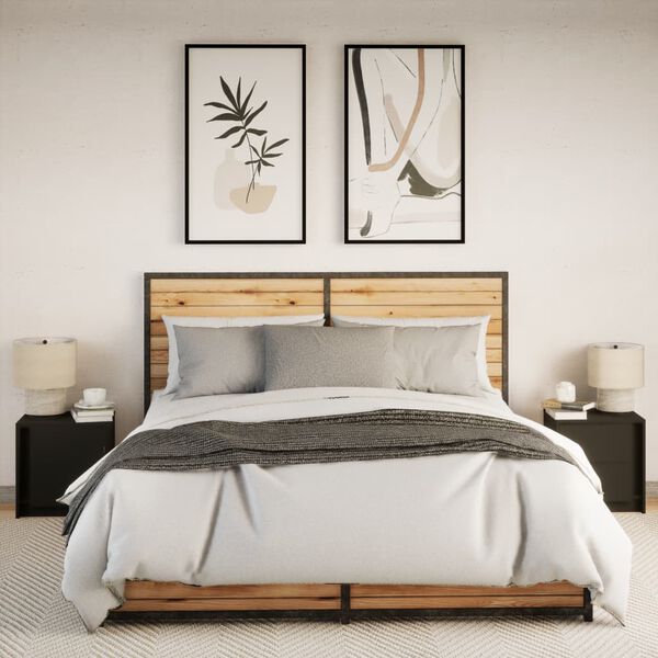 vidaXL naktsskapī&scaron;i ar LED lampām, 2 gab., melns, inženierijas koks