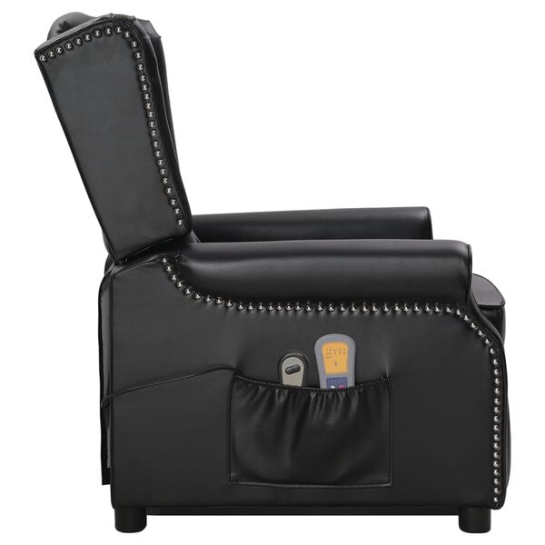 vidaXL masāžas krēsls, paceļams, spīdīgi melna mākslīgā āda