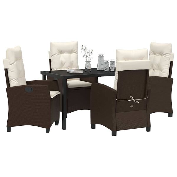 vidaXL Dārza ēdamgalds ar spilvenu 5 pcs Brūna poliratāns