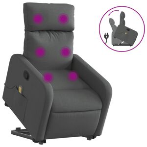 vidaXL masāžas krēsls, paceļams, atgāžams, tum&scaron;i pelēks audums
