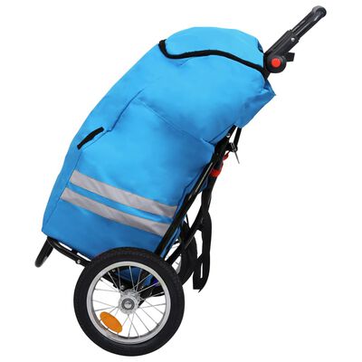vidaXL velosipēda piekabe ar somu, saliekama, zila un melna