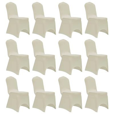 vidaXL krēslu pārvalki, 12 gab., krēmkrāsas elastīgs audums