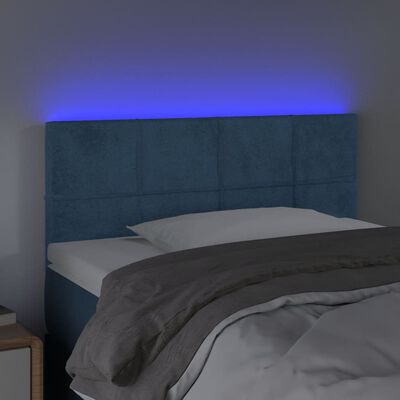 vidaXL gultas galvgalis ar LED, 100x5x78/88 cm, zils samts