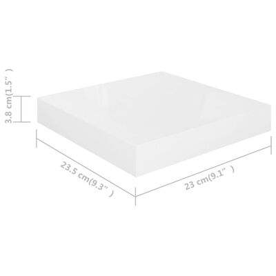 vidaXL sienas plaukti, 2 gab., spīdīgi balti, 23x23,5x3,8 cm, MDF