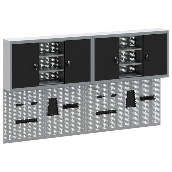 vidaXL Rīku skapju komplekts ar plauktu ar uzglabā&scaron;anu 6 pcs Melna