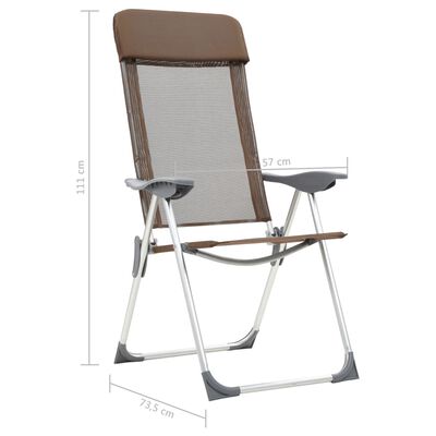vidaXL kempinga krēsli, 2 gab., brūni, alumīnijs, salokāmi