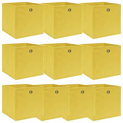 vidaXL uzglabāšanas kastes, 10 gab., dzeltens, 32x32x32 cm, audums