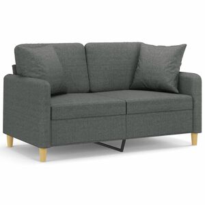 vidaXL divvietīgs dīvāns ar spilveniem, tum&scaron;i pelēks, 120 cm, audums