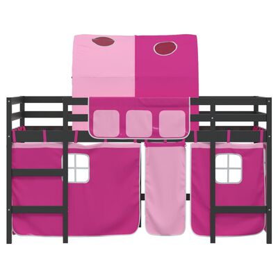 vidaXL bērnu augstā gulta ar tuneli, rozā, 80x200 cm, priedes koks