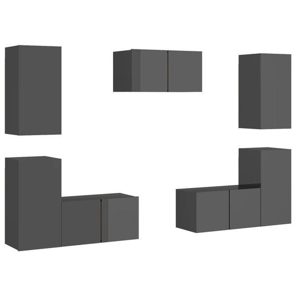 vidaXL 7-daļīgs TV skapī&scaron;u komplekts, spīdīgi pelēks inženierijas koks