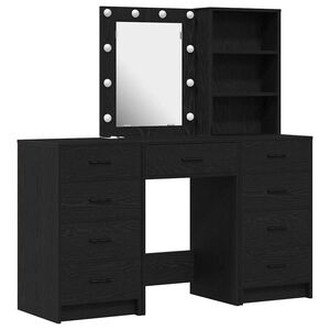 vidaXL Dressing galds ar spoguļa gaismām 3 pcs Melna Inženierijas koks