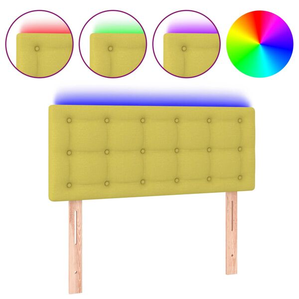 vidaXL gultas galvgalis ar LED, 90x5x78/88 cm, zaļ&scaron; audums