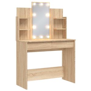 vidaXL spoguļgaldiņ&scaron; ar LED, ozolkoka krāsa, 96x40x142 cm