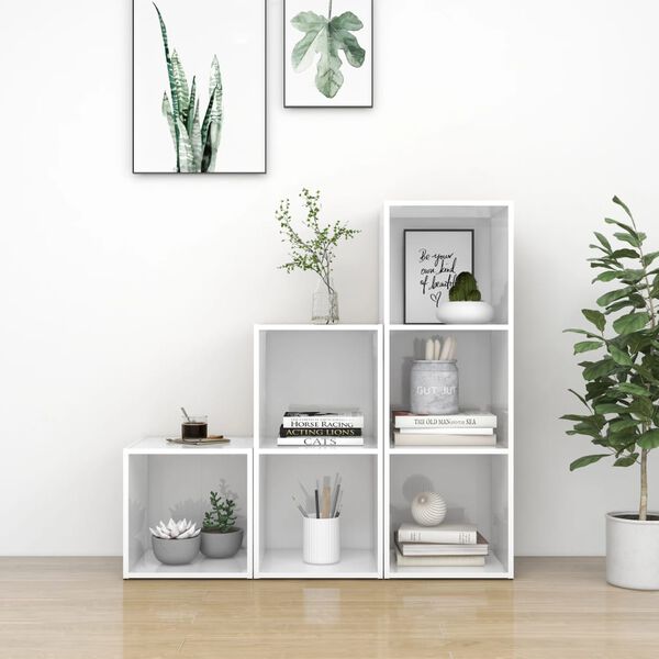 vidaXL 3-daļīgs TV plauktu komplekts, spīdīgi balts, inženierijas koks