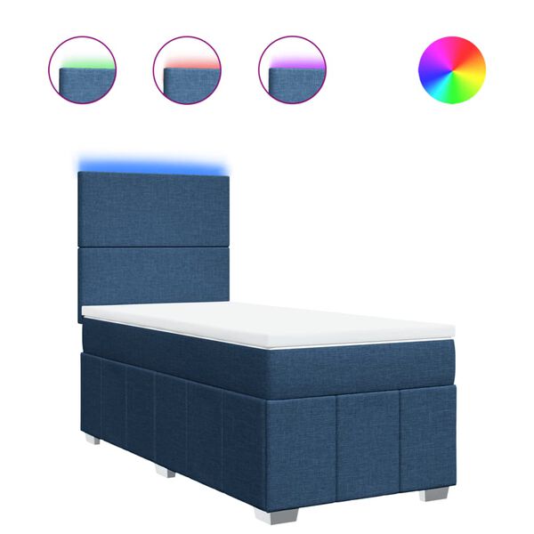 vidaXL atsperu gultas rāmis ar matraci, zils, 90x200 cm, audums