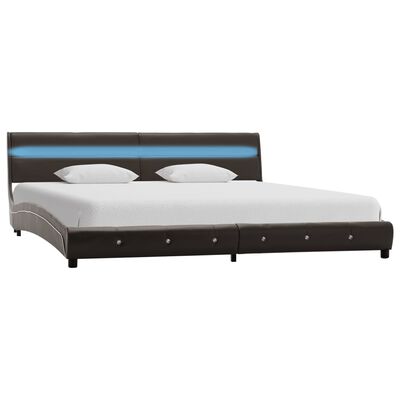 vidaXL gultas rāmis ar LED, pelēka mākslīgā āda, 150x200 cm