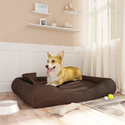 vidaXL suņu gulta ar spilveniem, brūna, 115x100x20 cm, audums