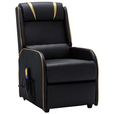 vidaXL masāžas krēsls, atgāžams, melns ar zelta krāsu, mākslīgā āda