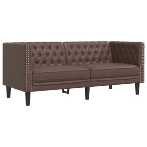 vidaXL divvietīgs Chesterfield dīvāns, brūna mākslīgā āda