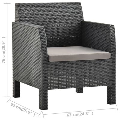 vidaXL dārza krēsls ar matraci, PP rotangpalma, antracītpelēks