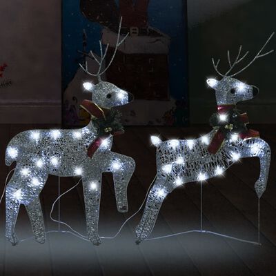 vidaXL Ziemassvētku ziemeļbrieži, 2 gab., sudrabaini, 40 LED