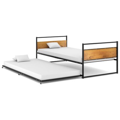 vidaXL izvelkams gultas rāmis, melns, metāls, 90x200 cm