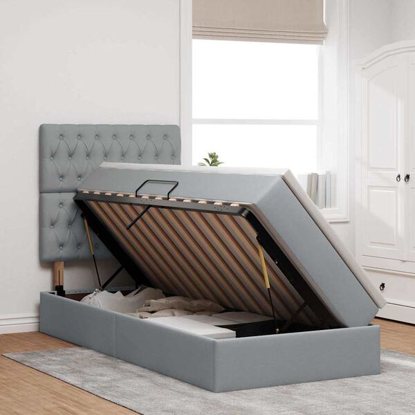 vidaXL Gulta ar uzglabā&scaron;anas vietu un matraci Gai&scaron;i pelēks 90 x 190 cm