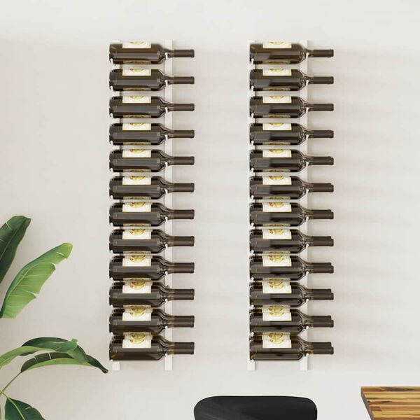 vidaXL sienas vīna pudeļu plaukti 24 pudelēm, 2 gab., balti, dzelzs