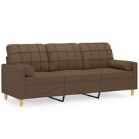 vidaXL trīsvietīgs dīvāns ar spilveniem, brūns, 180 cm, audums