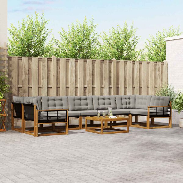 vidaXL Āra dīvānu komplekts ar spilvenu 8 pcs Dabīgs un gai&scaron;i pelēks