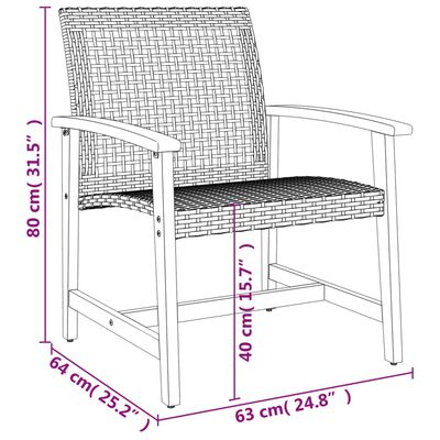 vidaXL dārza krēsli, 2 gab., pelēka PE rotangpalma, akācijas koks