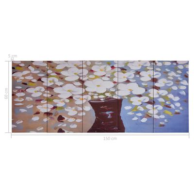 vidaXL sienas gleznu komplekts, ziedi vāzē, krāsaina, 150x60 cm
